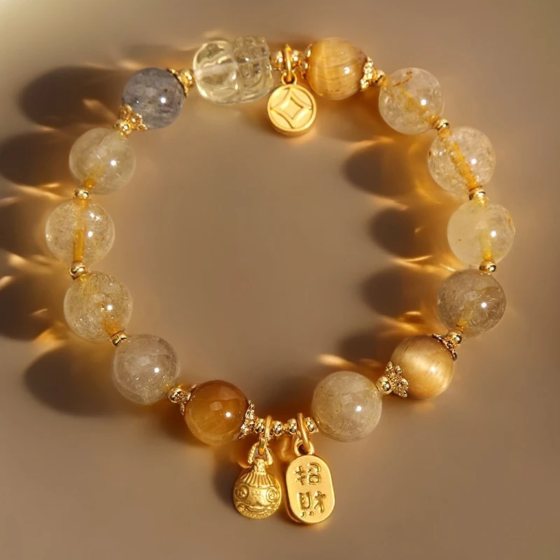 徐艺洋同款天然金发晶水晶高级感女士手链虎眼石手串财富石送闺蜜