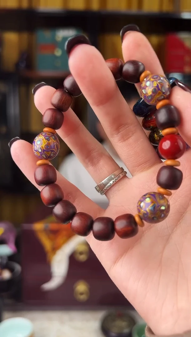 紫金螺钿小叶手串-太古大漆