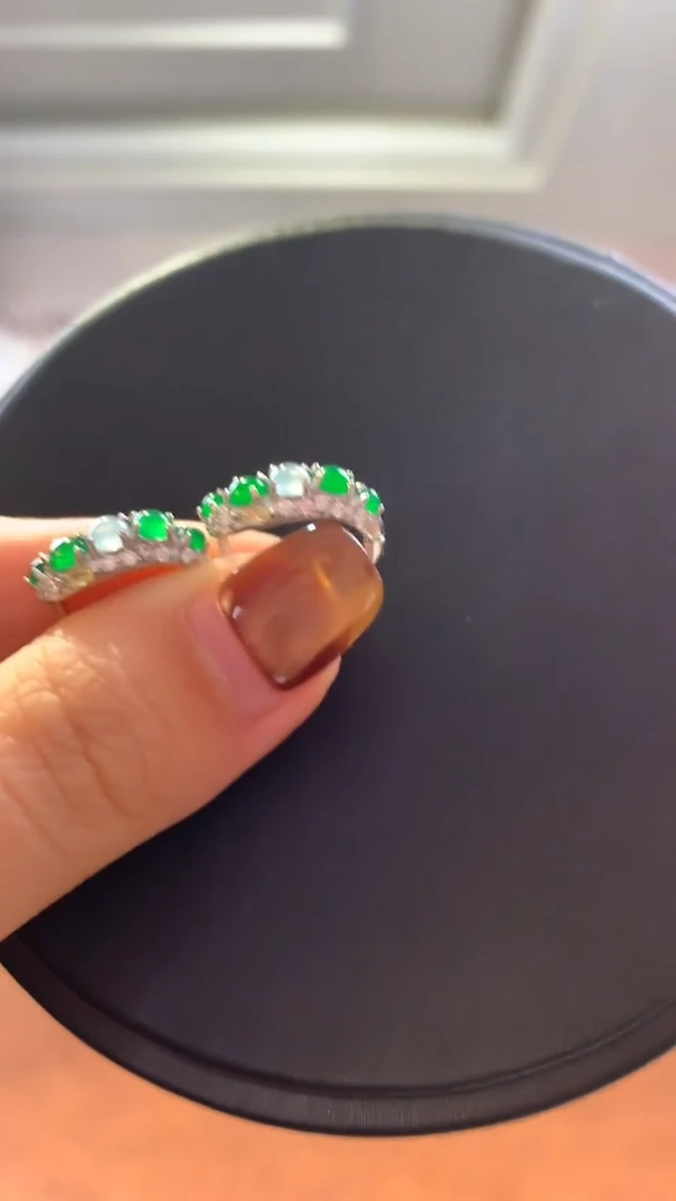 银S925镶嵌挂件翡翠翡翠耳扣