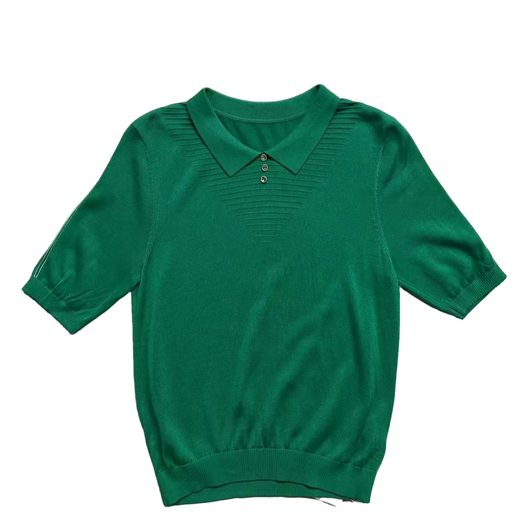 莱赛尔天丝夏季新款翻领T恤短袖针织衫洋气上衣-31093*