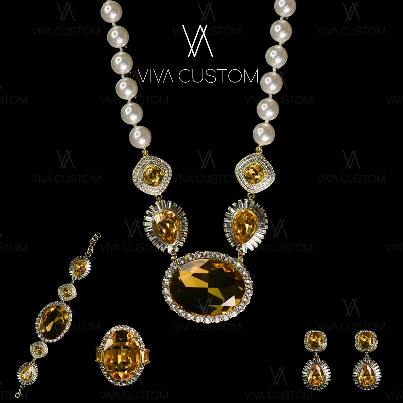 铜合金合成锆石耳饰 (鎏金岁月系列)高级精致璀璨瑾瑟套装