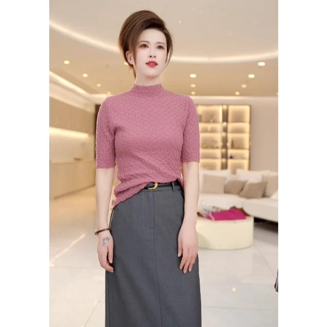 【啦啦精选】薄款百搭肌理感中袖打底针织衫女 2025年春夏新款