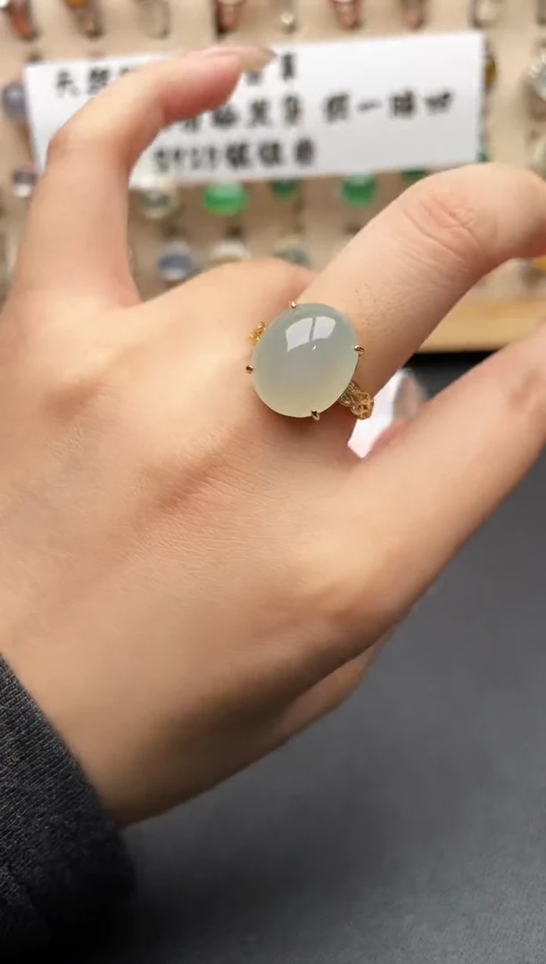 银S925镶嵌戒指翡翠一物一证一礼盒