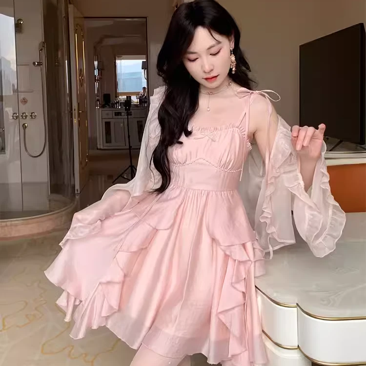 Blovelan苏茜少女 甜美仙气吊带短裙高腰显瘦连衣裙女