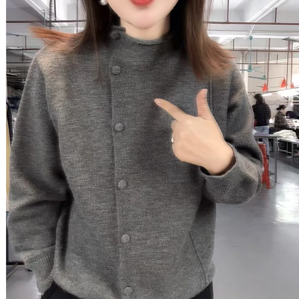 现货80-170斤大码2025秋冬新款纯色立领针织衫休闲百搭高级感毛衣