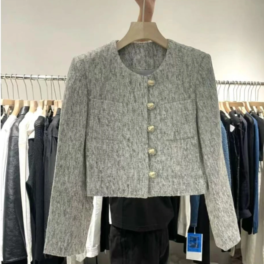 法式名媛高级灰小香风外套女短款精致羊毛上衣