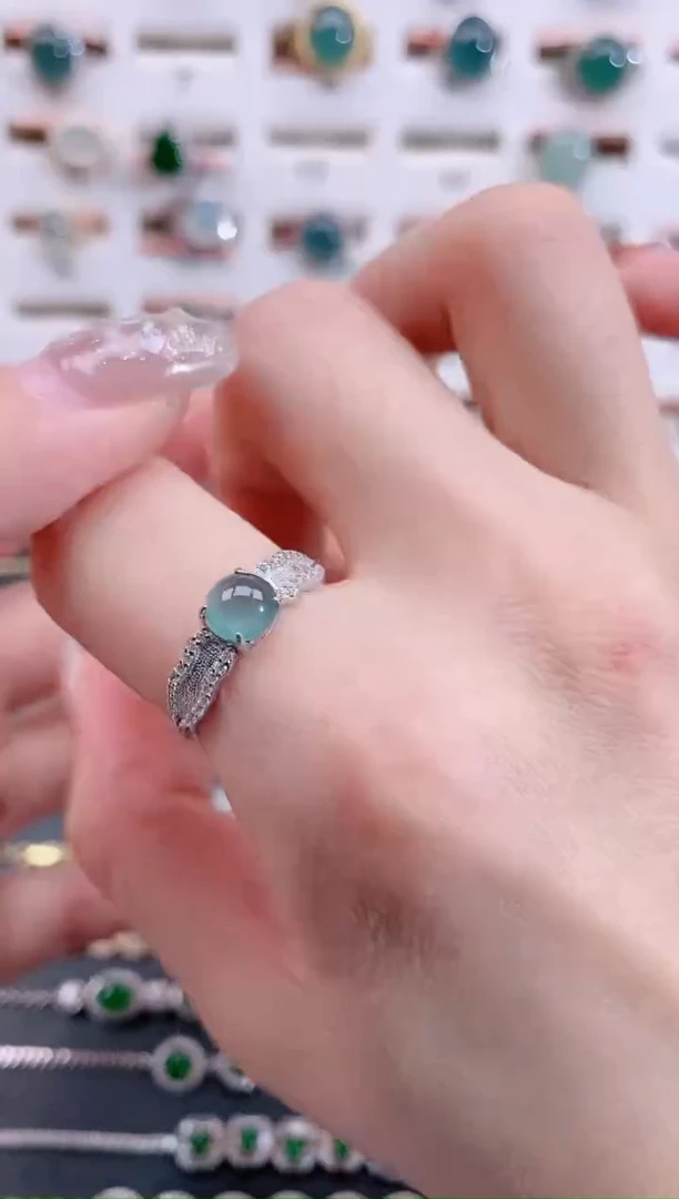 银S925镶嵌戒指翡翠天然翡翠