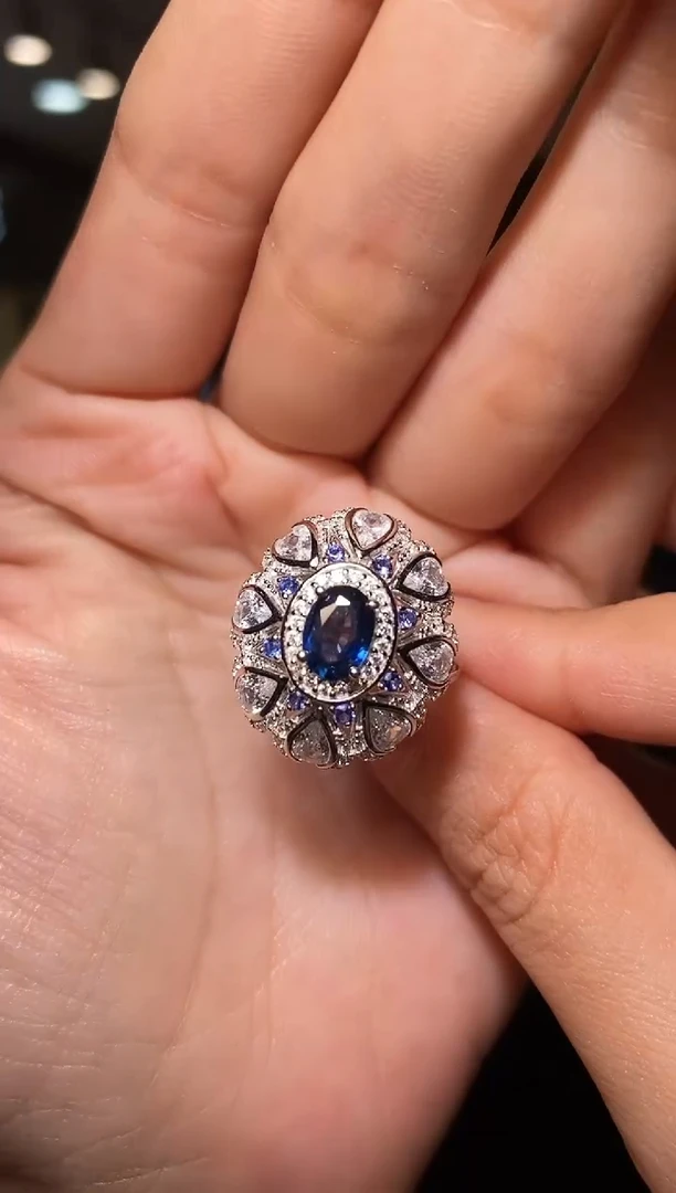 蓝宝石戒指银S925镶嵌012戒指