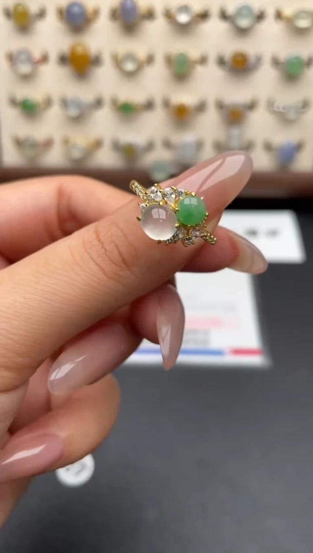 银S925镶嵌戒指翡翠一物一证一礼盒