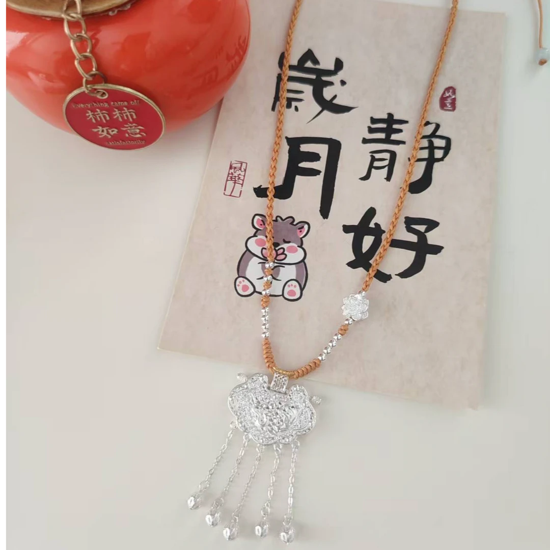 吊坠足银 足银吊坠  柚子手作  天子门生锁  古风编绳