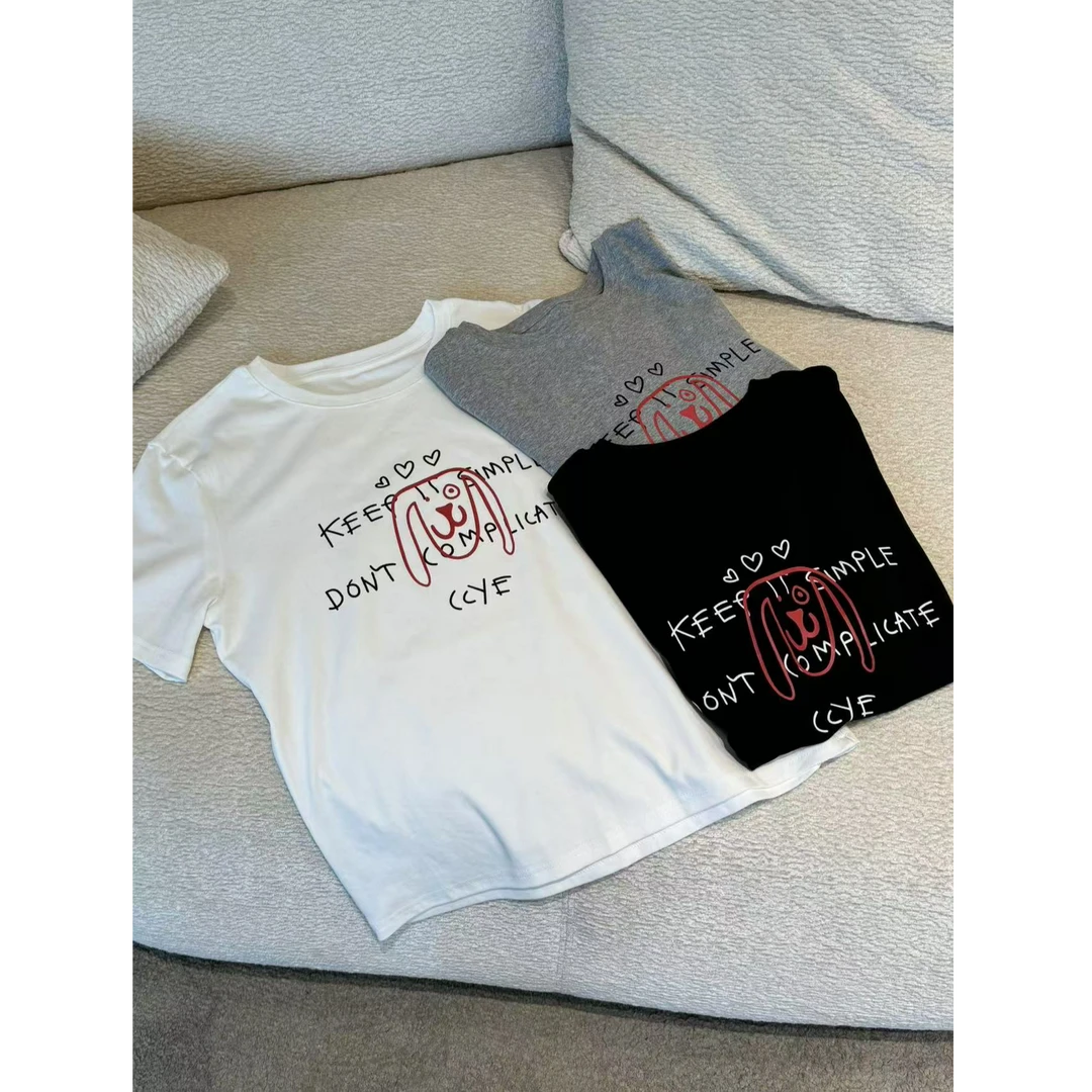 十三行白白-夏季福秒圆领小狗正肩修身显瘦T恤#J1245