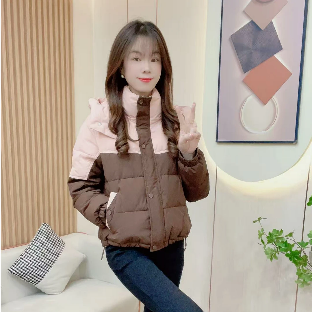 炬雅【浪漫满屋】时尚撞色拼接洋气减龄显瘦冬季连帽羽绒棉服外套