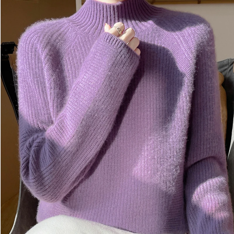 100纯羊毛衫女2025秋冬加厚保暖半高领毛衣宽松针织打底衫羊绒衫