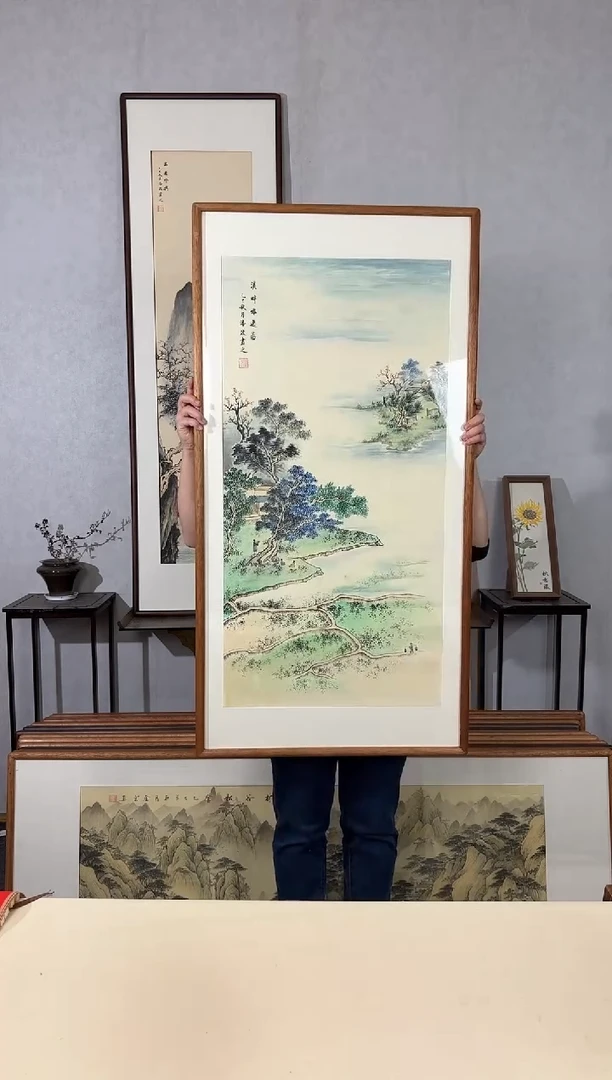 国画手绘*溪畔雅逸图*62*122cm带框发货
