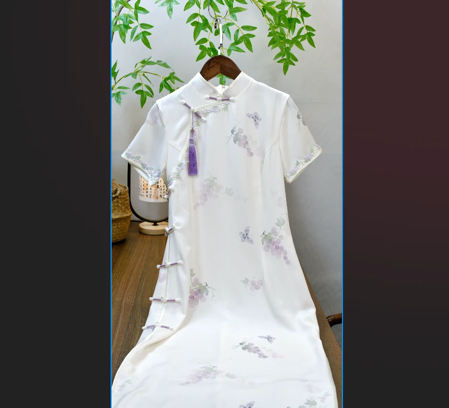 G306气质中长裙复古风碎花赫本风日常旗袍立领长旗袍双层