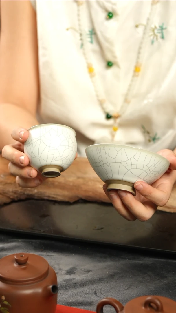 可***风【1444】亚光白釉开片折口杯GYPTX0004+1445 斗笠加折口杯