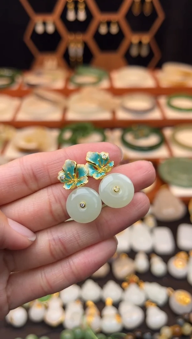 银S925镶嵌和田玉耳饰福利