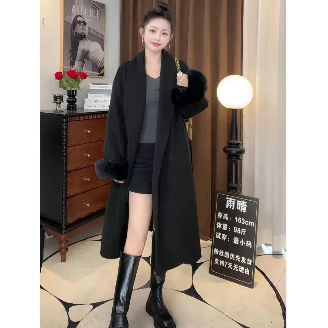 【雨晴专属】单版显贵气感秋冬反季双面呢羊毛大衣同色系毛领