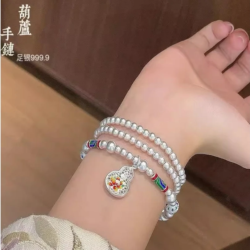 足银手链 三圈串珠葫芦手链足银999轻者甜美设计感情人节送女朋友