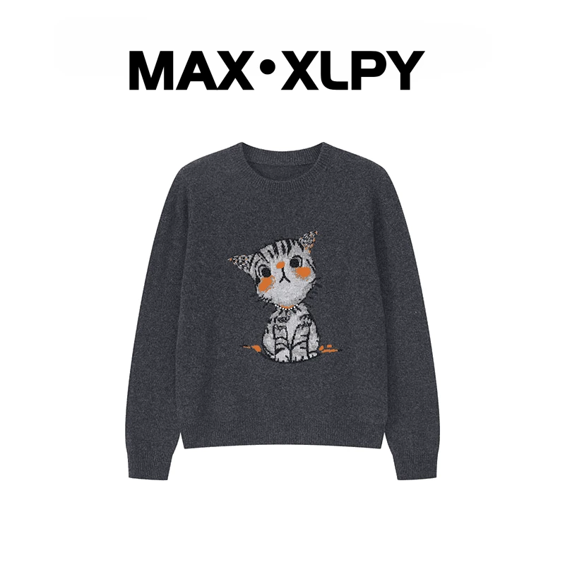 MAX-XLPY招财猫 2025秋冬“100绵羊毛”卡通减龄针织衫25SY944