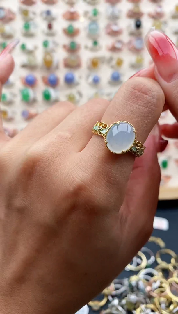 【闪购商品】翡翠戒指银S925镶嵌缅甸天然A货翡翠111  1-3