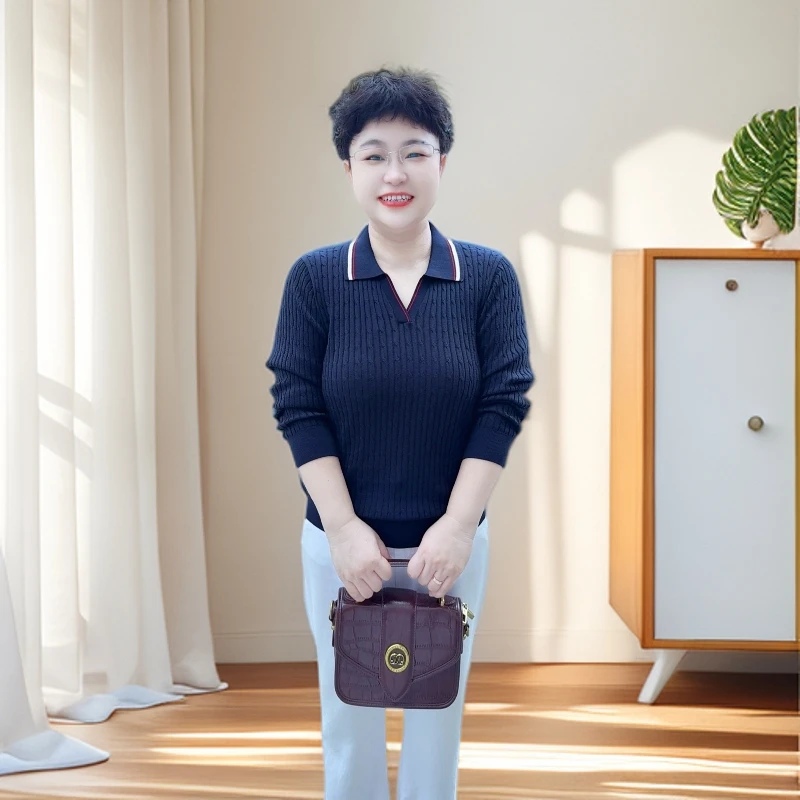 【亲肤+透气】春秋显瘦上衣（24626）洋气兰精天丝减龄翻领套头时尚