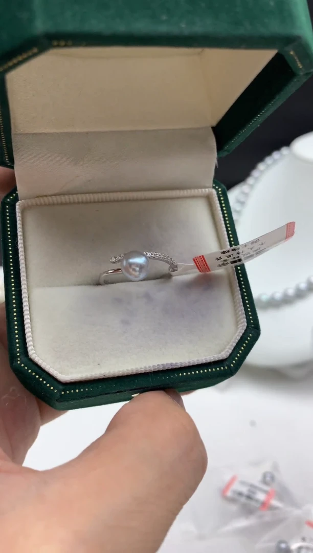 银S925镶嵌FF海水珍珠akoya灰珠戒指h035