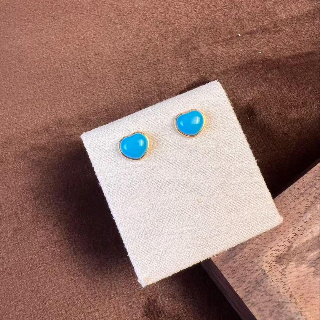 【大胖小胖甄选】美松石18K金镶嵌爱心耳钉绿松石