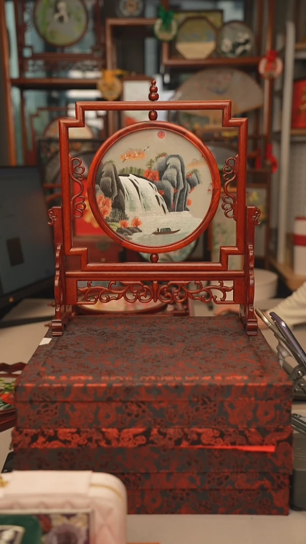 扇子五福架 苏绣双面绣五福架 35乘41