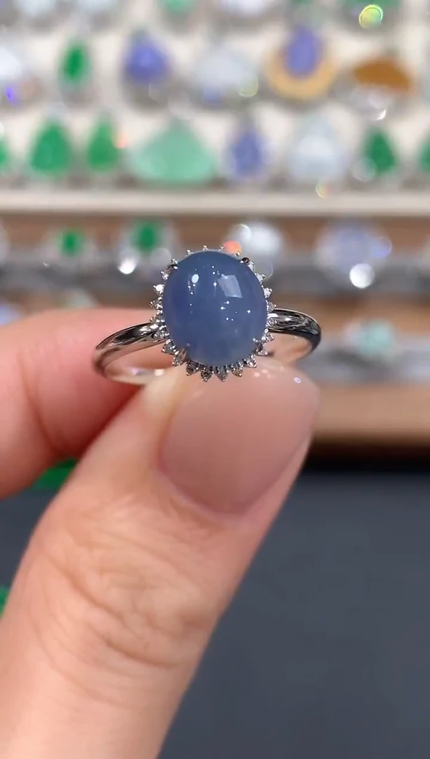 18K金镶嵌戒指翡翠a15紫货有色差