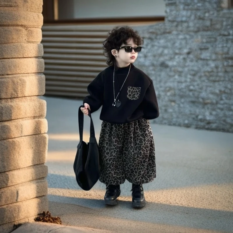 豹纹韩系男宝女宝套装亲子款