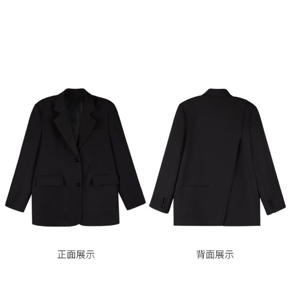 黑色通勤高级设计感垫肩后开衩西服宽松西装外套女2025新款