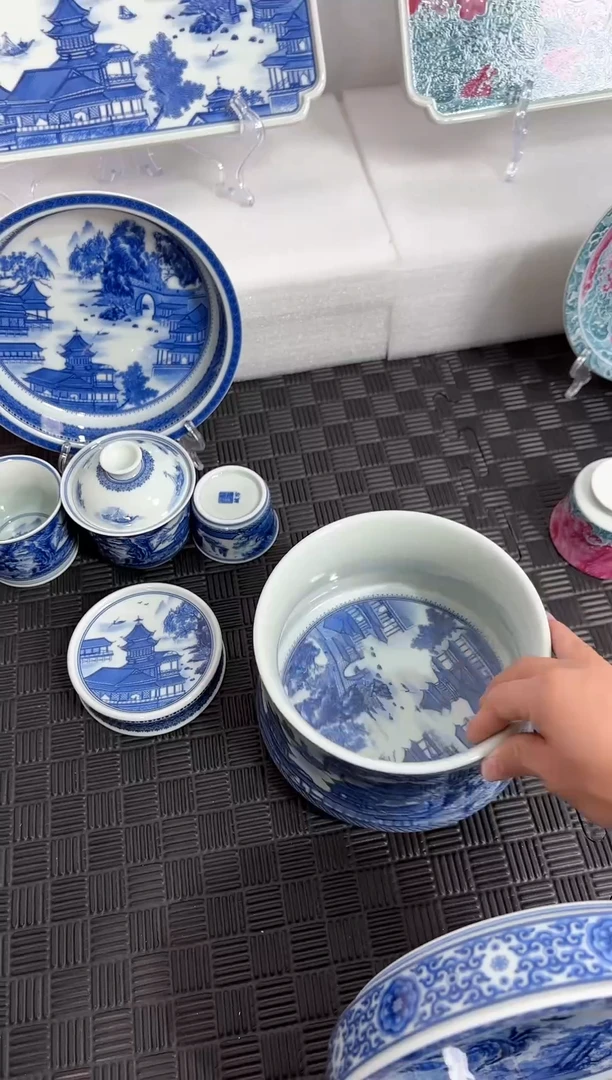 其他瓷祎*景德镇陶瓷茶具青花大明宫套组加水洗