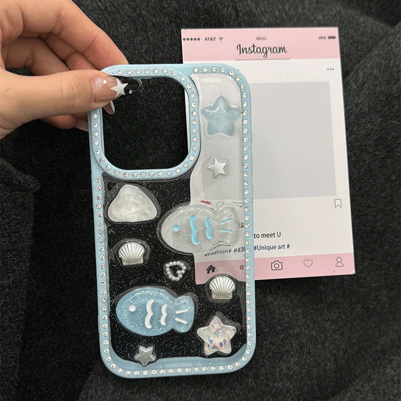 滴胶海洋小鱼适用苹果16promax手机壳iPhone15/14/13可爱小众16女