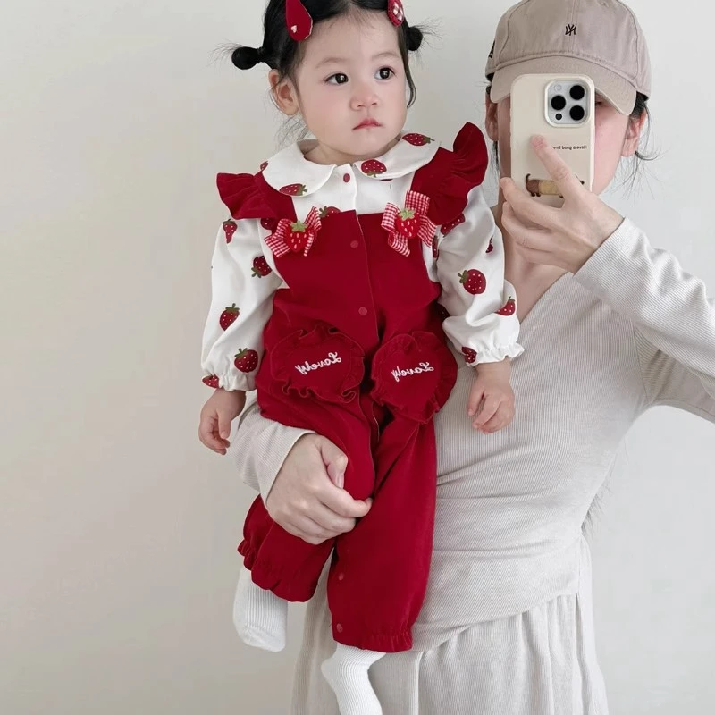 婴儿衣服春装女宝宝连体衣甜美草莓新生儿公主满月百日宴周岁礼服