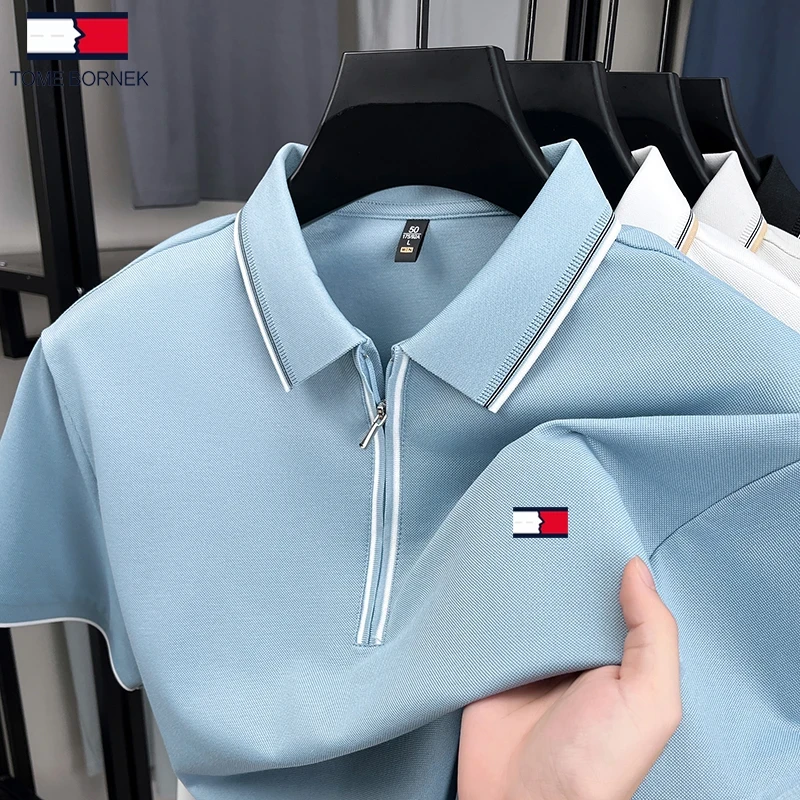 正品汤米希凯利【桑蚕丝】2025夏季新款男士短袖POLO衫百搭半袖上衣