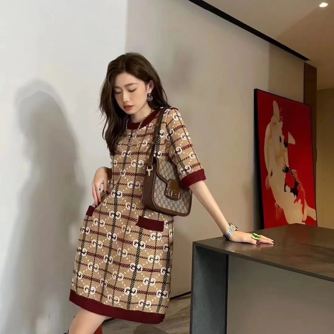 亿颗潮奢 全新未使用 丹丹 古驰 双G满印老花短袖长裙 S码 SS188
