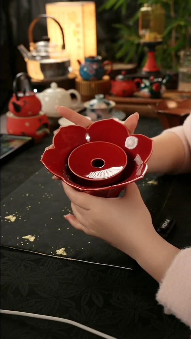 陶瓷茶具红色蓄水壶承