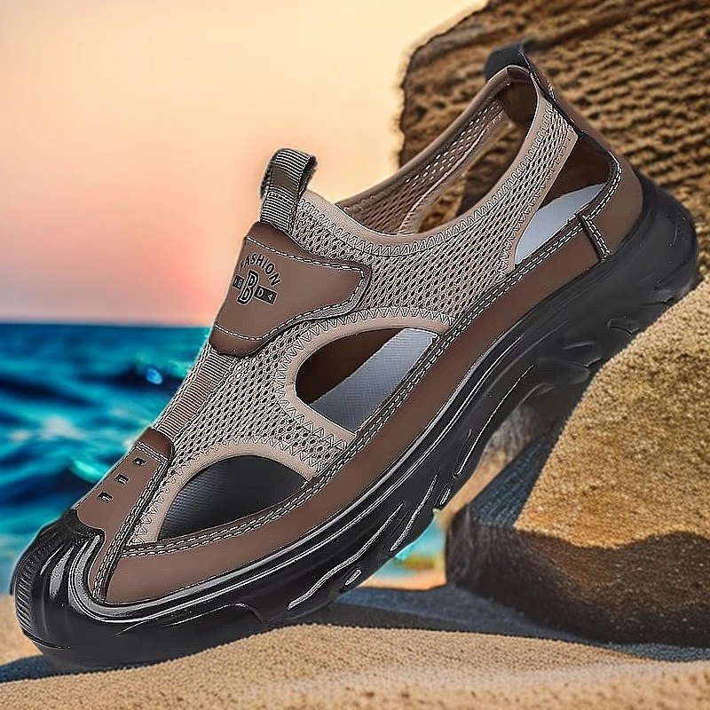 包头半粒面轻质镂空防滑沙滩鞋时尚户外大码轻便外穿洞洞款中老年