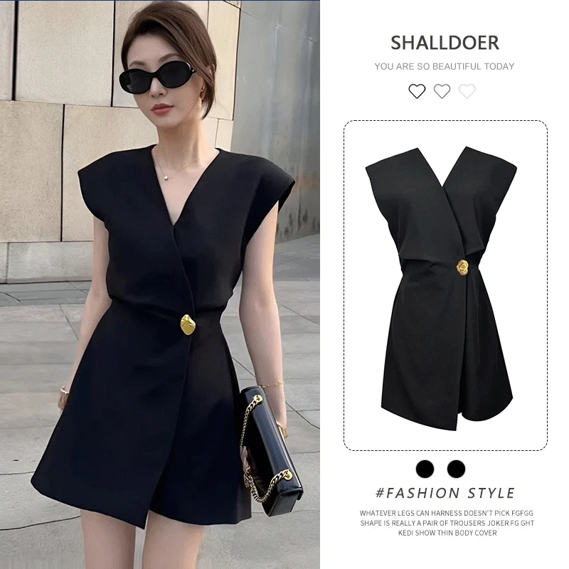 时尚轻奢高级感V领连体衣裤套装女显高显瘦设计款西装一件式衣服