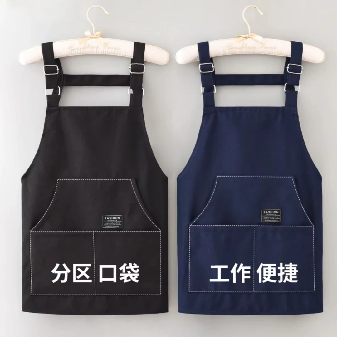 新款时尚帆布围裙耐脏耐磨工作服舒适透气家用罩衣可定制logo印字