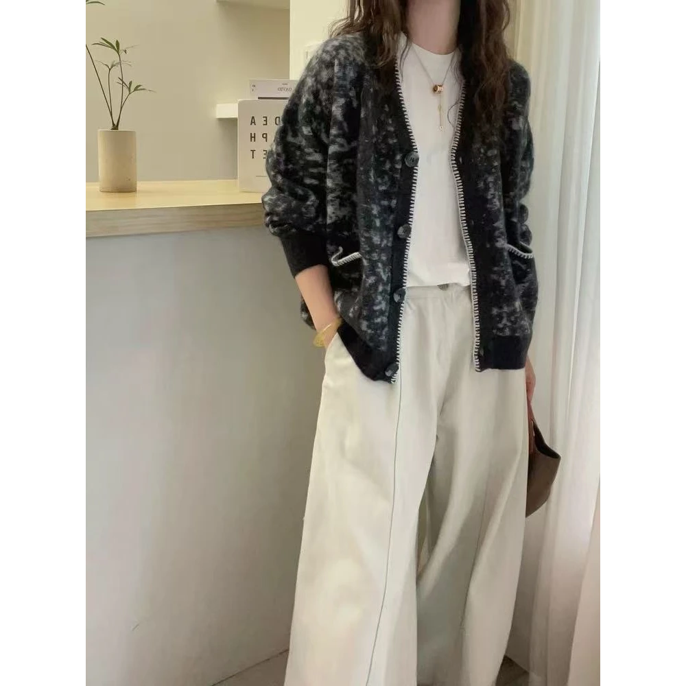 5103【千炫女装】新款设计气质水墨系列时尚百搭开衫拉绒上衣