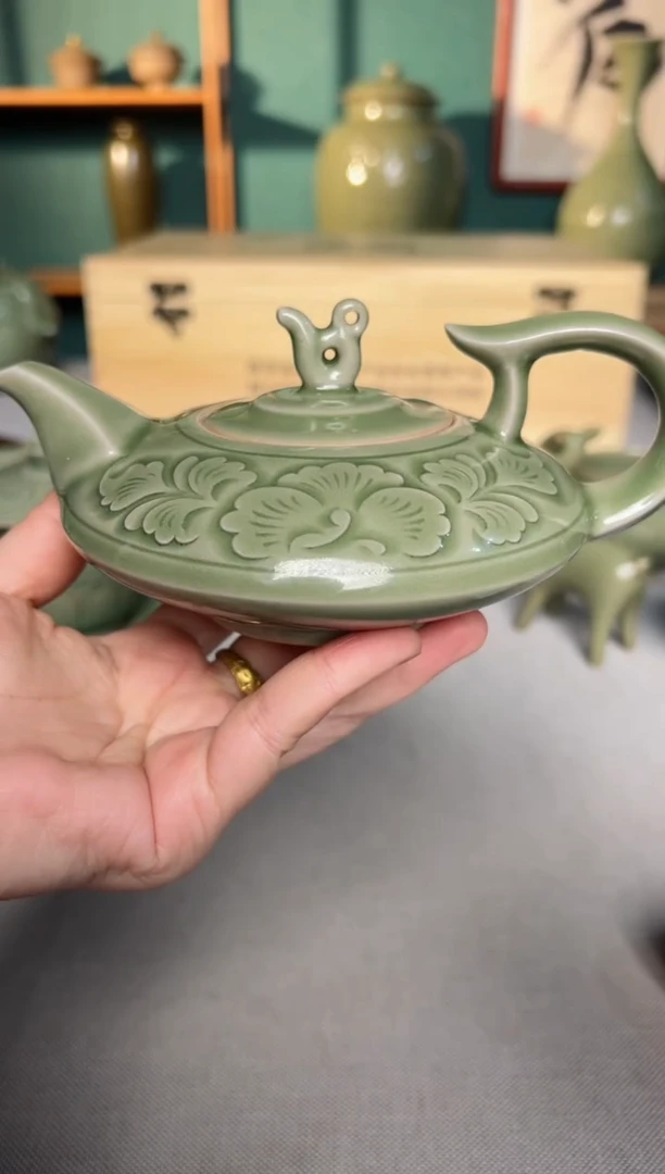 【闪购商品】其他耀州窑纯手工牡丹扁壶微瑕福利特价