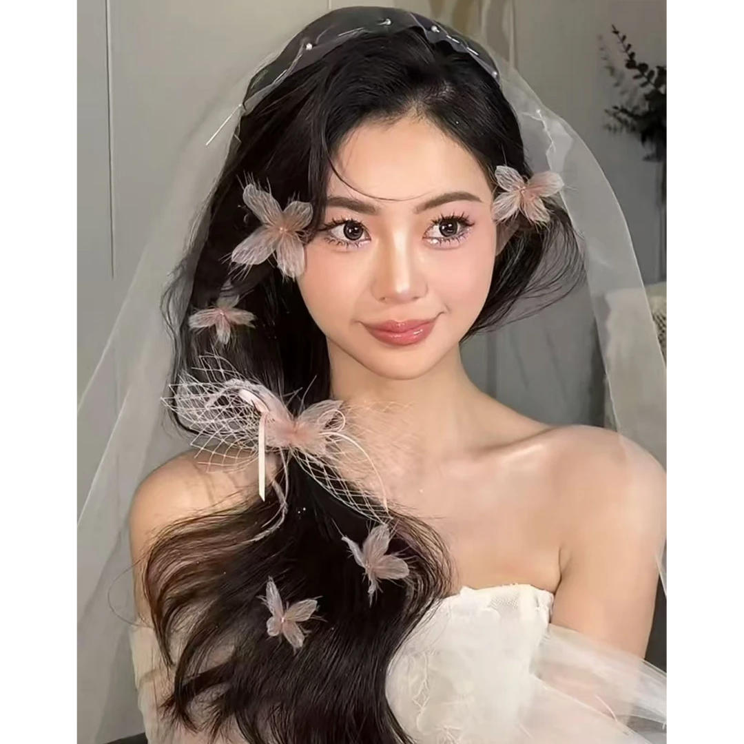 粉色森系花朵发夹6只装婚纱新娘配饰634