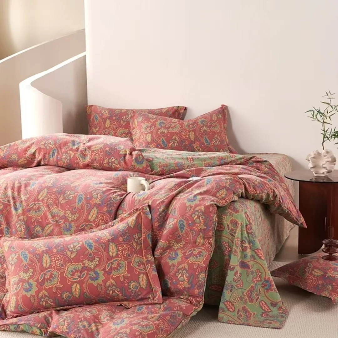 亲肤双层纱四件套-绮梦花阁高级感透气吸汗上档次柔软舒适热销