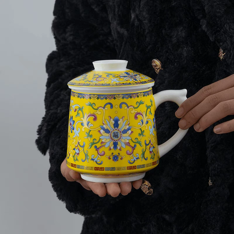 【现货】黄色珐琅彩办公杯E147