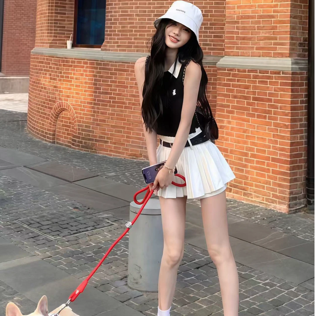 法式独特别致polo领针织背心女早春夏季新款修身短款无袖辣妹上衣