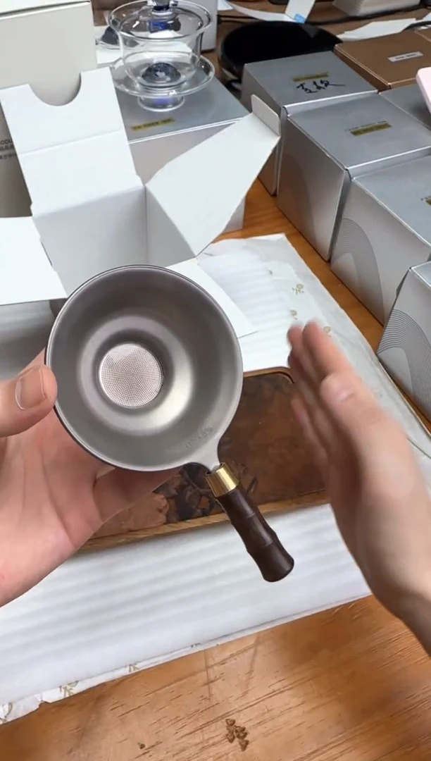 黑檀木竹节纯钛千孔茶漏（纯钛原色）