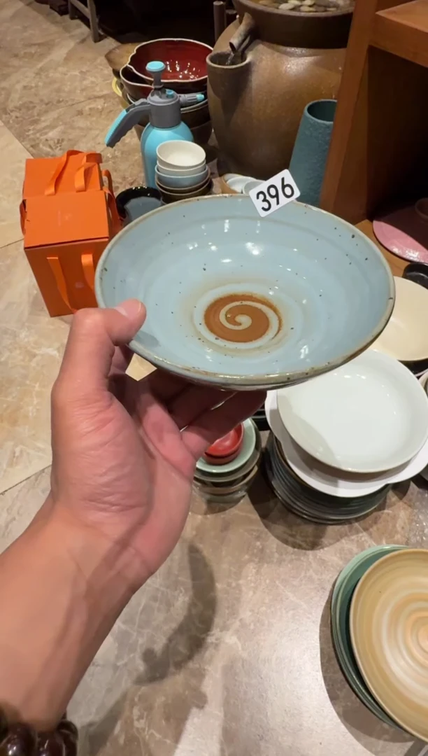 瓷片396   微瑕蓝麻点锅盘1个