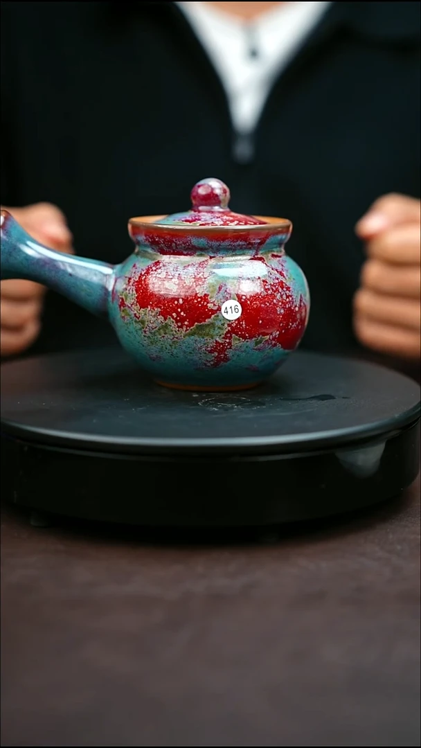 416#原矿钧瓷炉钧釉侧把壶